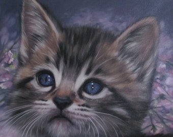 Original 16 X 16" Oil on Canvas Kitten Painting "Tabby Kitten"