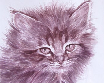 Don't Cry Kitty 14 X 14" Original Artwork Kitten Cat Watercolor Painting on Paper