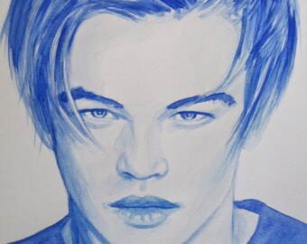 Original Artwork 11 3/4 x 9" Watercolor Portrait Leonardo DiCaprio Fan Art Painting "Leo"