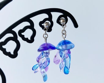 Blue jellyfish earrings made from resin ~Shinkai Deep Sea~