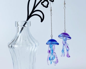 Blue jellyfish earrings made from resin ~Shinkai Deep Sea~