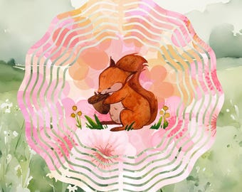Akwarela Wiewiórka Wiatraczek PNG do Sublimacji Różowe Tło Słodki Wiatraczek PNG