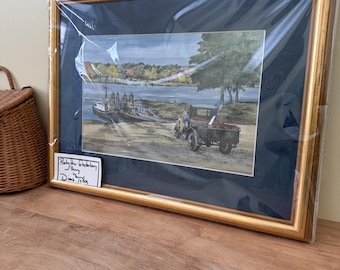Vintage Framed Diana Tyler Print - Glastonbury Ferry Crossing