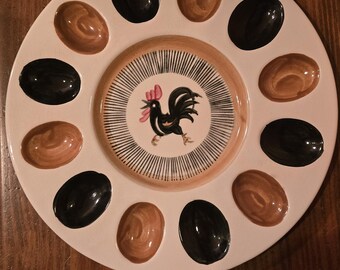 Vintage MCM Ceramic Rooster Egg Plate 9 1/2 inch