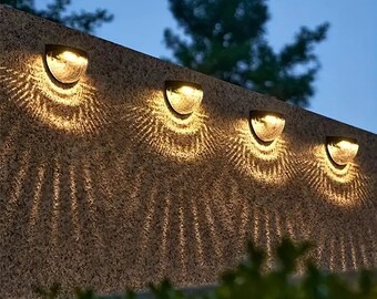 Lampada solare a LED da 6 pezzi da giardino con motivo - Bianco caldo / Bianco freddo per uso esterno, Lampade da parete, Lampada da parete da giardino, Ricarica solare