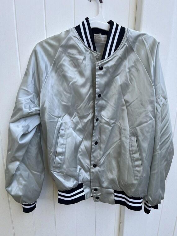 Vintage 80’s Satin Jacket Shiny Silver & Black Men