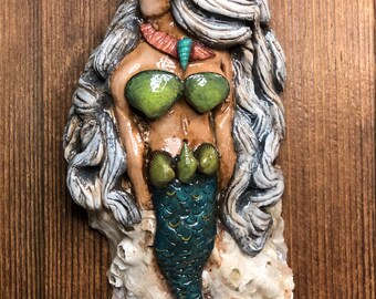 Handgemaakte oester-schelp zeemeermin ornament/strand decor