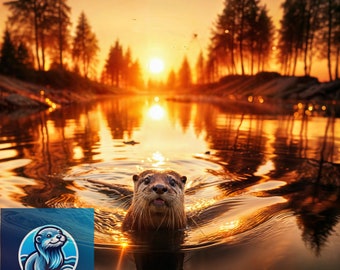Aquatic Adventures , Swimming Otter in a Downloadable Digital Poster ,Otter Poster, Otter Wall Decoration,Digital Download