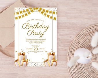 Plantilla de invitación de cumpleaños para niños, invitación editable, invitación a fiesta de cumpleaños, fiesta para niños, invitación de invitado a fiesta de cumpleaños, plantilla de invitación