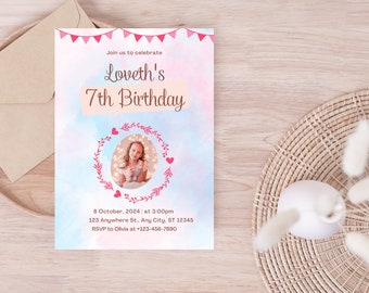 Plantilla de invitación de cumpleaños para niños, invitación editable, invitación a fiesta de cumpleaños, fiesta para niños, invitación de invitado a fiesta de cumpleaños, plantilla de invitación