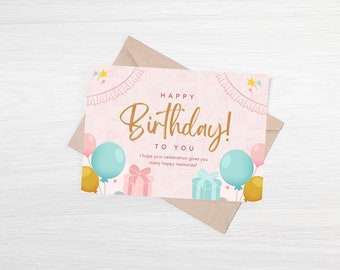 Tarjeta de cumpleaños para niños imprimible, tarjeta de feliz cumpleaños, tarjeta de felicitación linda, tarjeta imprimible, regalo de cumpleaños, regalo para niños, descarga instantánea