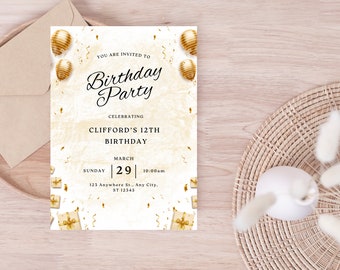 Plantilla de invitación de cumpleaños para niños, invitación editable, invitación a fiesta de cumpleaños, fiesta para niños, invitación de invitado a fiesta de cumpleaños, plantilla de invitación