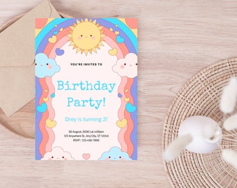 Plantilla de invitación de cumpleaños para niños, invitación editable, invitación a fiesta de cumpleaños, fiesta para niños, invitación de invitado a fiesta de cumpleaños, plantilla de invitación