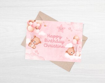 Tarjeta de cumpleaños para niños imprimible, tarjeta de feliz cumpleaños, tarjeta de felicitación linda, tarjeta imprimible, regalo de cumpleaños, regalo para niños, descarga instantánea