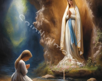 Our Lady of Lourdes | Digital Print | Downloadable Wall Art | Catholic | Christian | Saint | Praying