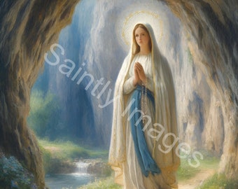 Notre-Dame de Lourdes | Impression numérique | Art mural téléchargeable | Sainte Mère | Saint catholique