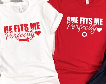Couples Valentine Shirts Set | He Fits Me She Fits Me Tee | Matching Love Shirts