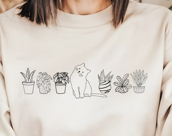 Cats and Plants Sweatshirt, Cat Mom Gift, Plant Lover Tee