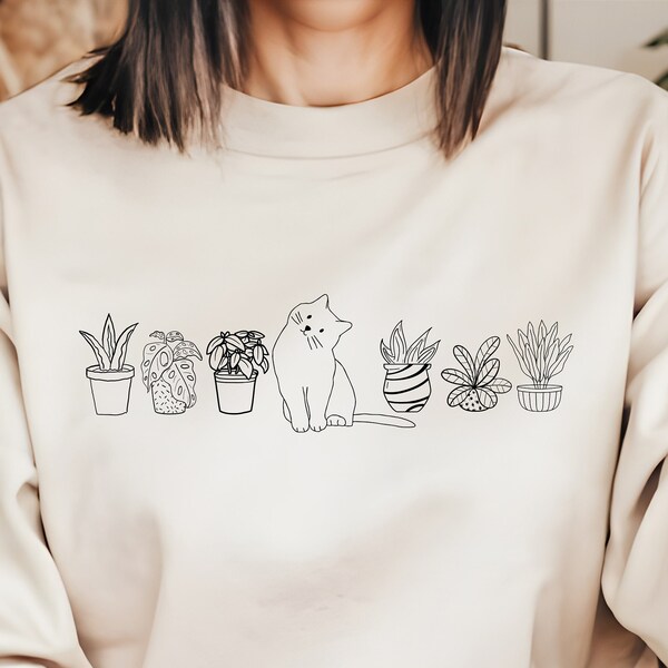 Cats and Plants Sweatshirt, Cat Mom Gift, Plant Lover Tee
