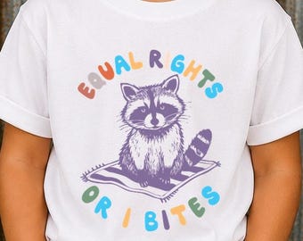 Feminist Raccoon Shirt, Equal Rights Protest Tee, Retro Animal Graphic.