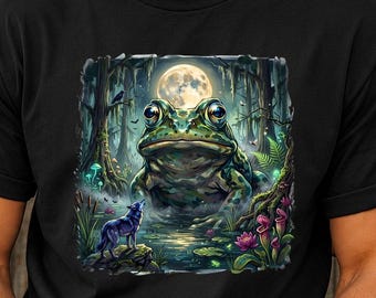 Moon Frog Shirt, Mystical Frog T-Shirt, Fantasy Forest Tee, Cottagecore Frog Shirt, Witchy Nature Shirt, Frog Lover Gift