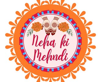 Set of 30 Custom Mehendi Stickers, Marigold and Henna Hands, Sangeet Dholki Stickers/ Custom Favors Dholki Nikkah Mehendi/ 1.5inch stickers