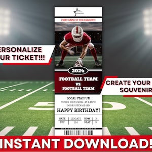 EDITIERBARE Sportkarte | Fußball Spiel | Geburtstagsgeschenk | Andenken | Druckbar | Ticket-Stub | Fußball Saison | Team personalisieren! |