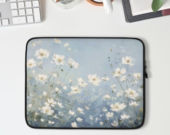 Blue Floral Laptop Sleeve, Macbook Sleeve for Pro or Air, 13 14 15 inch Laptop Case, Aesthetic Coworker Gift, Flowers Artwork | LS029