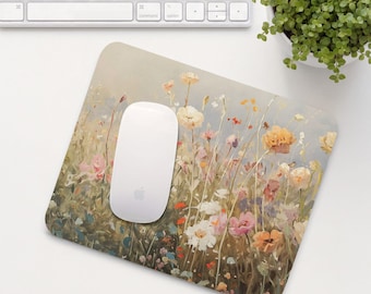 Dreamy Floral Mouse Pad, Abstract Flowers Mouse Mat, Cute Office Desk Accessory, Aesthetic Calming Home Office Setup, Coworker Gift | MP008