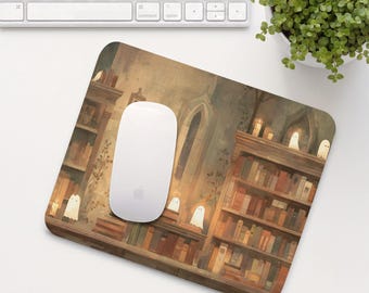 Library Ghosts Mouse Pad, Halloween Mouse Mat, Cute Office Desk Accessory, Aesthetic Bookish Home Office Setup, Coworker Gift | MP015