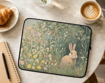Rabbit Laptop Sleeve, Macbook Sleeve for Pro or Air, 13 14 15 inch Laptop Case, Aesthetic Coworker Gift, Cute Tech Gift | LS031