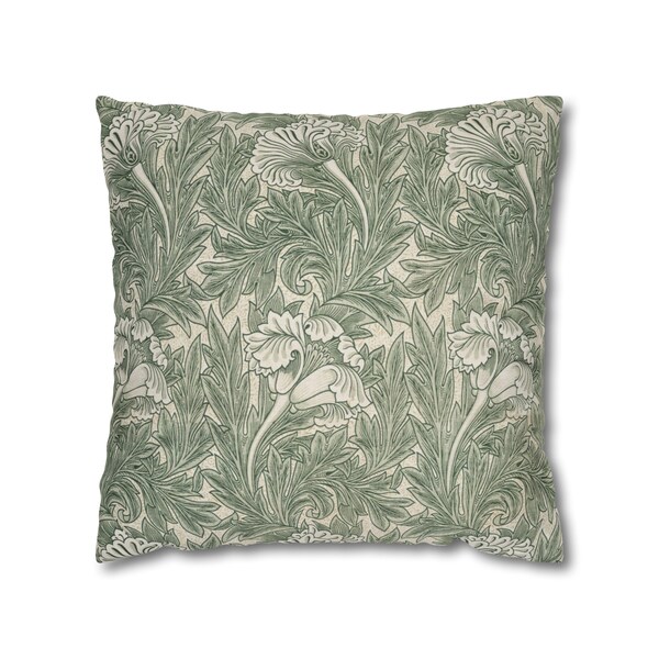 Dark Green Botanical Throw Pillow Cover, Vintage Style Decorative Pillow Case 14x14 16x16 18x18 20in Home Decor Gift William Morris | PW016