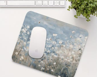 Wildflowers Mouse Pad, Blue Mouse Mat, Cute Office Desk Accessory, Aesthetic Calming Home Office Setup, Coworker Gift | MP026