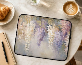 Wisteria Flowers Laptop Sleeve, Macbook Sleeve for Pro or Air, 13 14 15 inch Laptop Case, Aesthetic Purple Tech Gift, Foral Artwork | LS024
