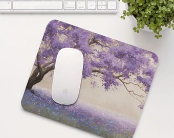 Jacaranda Tree Mouse Pad, Purple Flowers Mouse Mat, Cute Office Desk Accessory, Aesthetic Calming Home Office Setup, Coworker Gift | MP017
