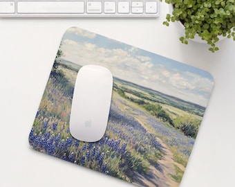 Bluebonnets Mouse Pad, Floral Mouse Mat, Cute Office Desk Accessory, Aesthetic Calming Home Office Setup, Coworker Gift | MP028