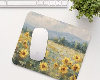 Sunflowers Mouse Pad, Yellow Flowers Mouse Mat, Cute Office Desk Accessory, Aesthetic Calming Home Office Setup, Coworker Gift | MP020