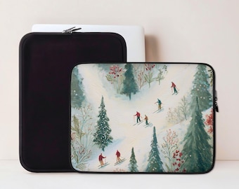 Skiing Laptop Sleeve, Macbook Sleeve for Pro or Air, 13 14 15 inch Laptop Case, Aesthetic Coworker Gift, Cute Christmas Tech Gift | LS035