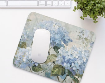Hydrangeas Mouse Pad, Blue Flowers Mouse Mat, Cute Office Desk Accessory, Aesthetic Calming Home Office Setup, Coworker Gift | MP004