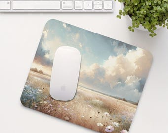 Dreamy Landscape Mouse Pad, Wildflowers Mouse Mat, Cute Office Desk Accessory, Aesthetic Calming Home Office Setup, Coworker Gift | MP016