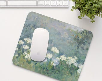 Flowers and Pond Mouse Pad, Blue Green Mouse Mat, Cute Office Desk Accessory, Aesthetic Calming Home Office Setup, Coworker Gift | MP022