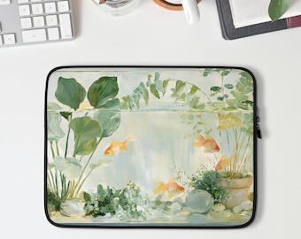 Goldfish Laptop Sleeve, Macbook Sleeve for Pro or Air, 13 14 15 inch Laptop Case, Aesthetic Coworker Gift, Fish Tank Artwork | LS018