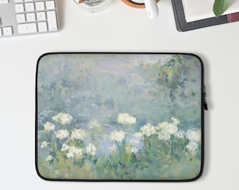 Flower Pond Laptop Sleeve, Macbook Sleeve for Pro or Air, 13 14 15 inch Laptop Case, Aesthetic Coworker Gift, Blue Green Bag | LS022