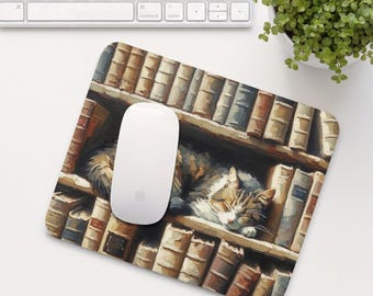 Sleeping Cat Mouse Pad, Mouse Mat for Cat Lover, Cute Office Desk Accessory, Aesthetic Calming Home Office Setup, Coworker Gift | MP012