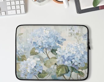 Blue Hydrangeas Laptop Sleeve, Macbook Sleeve for Pro or Air, 13 14 15 inch Laptop Case, Aesthetic Coworker Gift, Student Gift | LS004