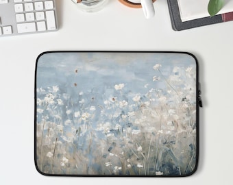 Blue Gray Laptop Sleeve, Macbook Sleeve for Pro or Air, 13 14 15 inch Laptop Case, Aesthetic Coworker Gift, Abstract Floral Artwork | LS026