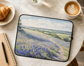 Floral Landscape Laptop Sleeve, Macbook Sleeve for Pro or Air, 13 14 15 inch Laptop Case, Aesthetic Coworker Gift, Texas Bluebonnets | LS028