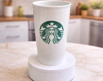 Starbucks Classic Ceramic Tumbler 12oz White Green Siren Mug 2016 EUC
