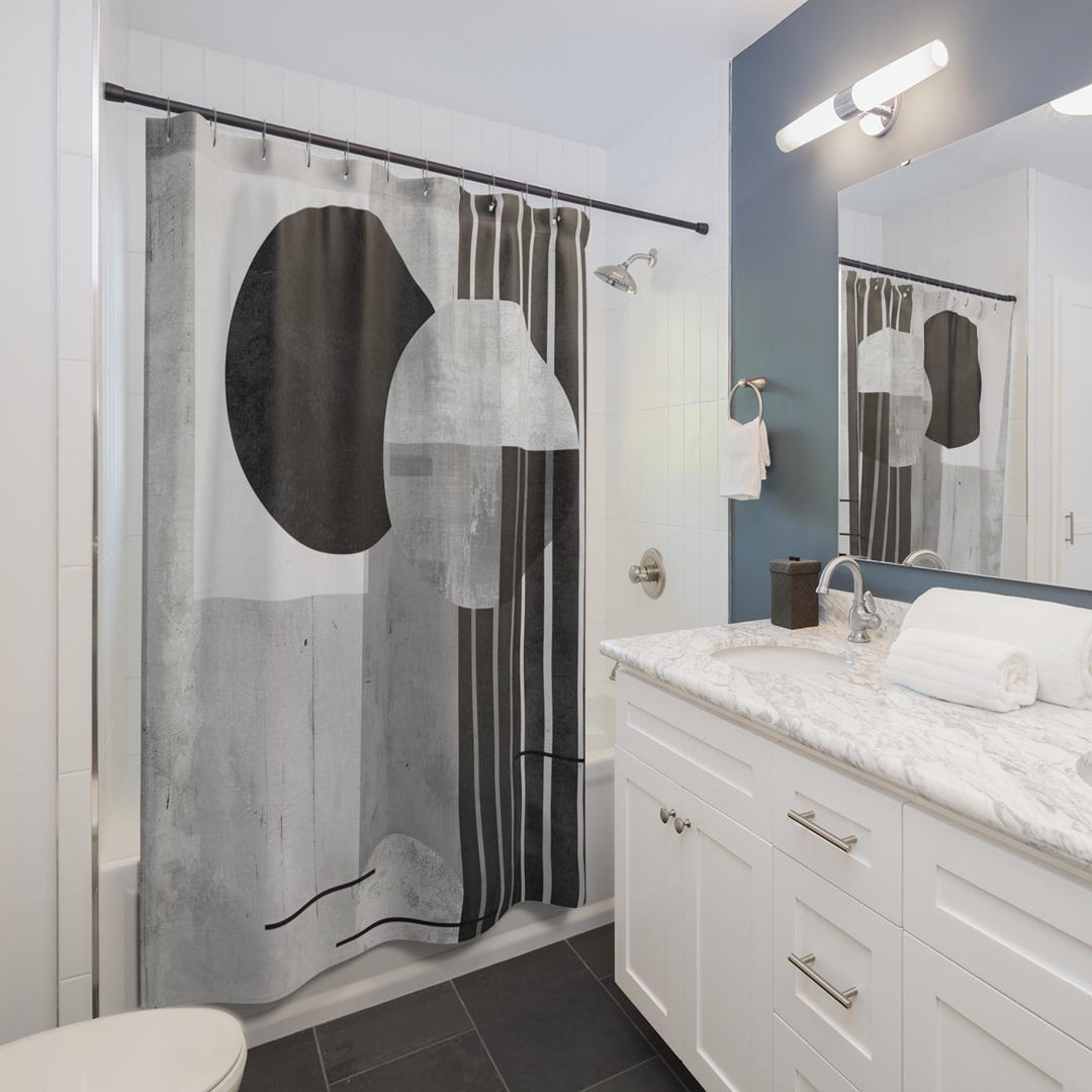 Black and White Abstract Shower Curtain - Etsy