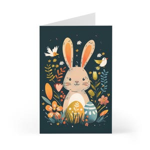 Biglietti di auguri di Pasqua, set di cancelleria con coniglietto stravagante, uova, uccelli, arte naif, decorazioni primaverili, carte regalo per le feste, confezione da 7